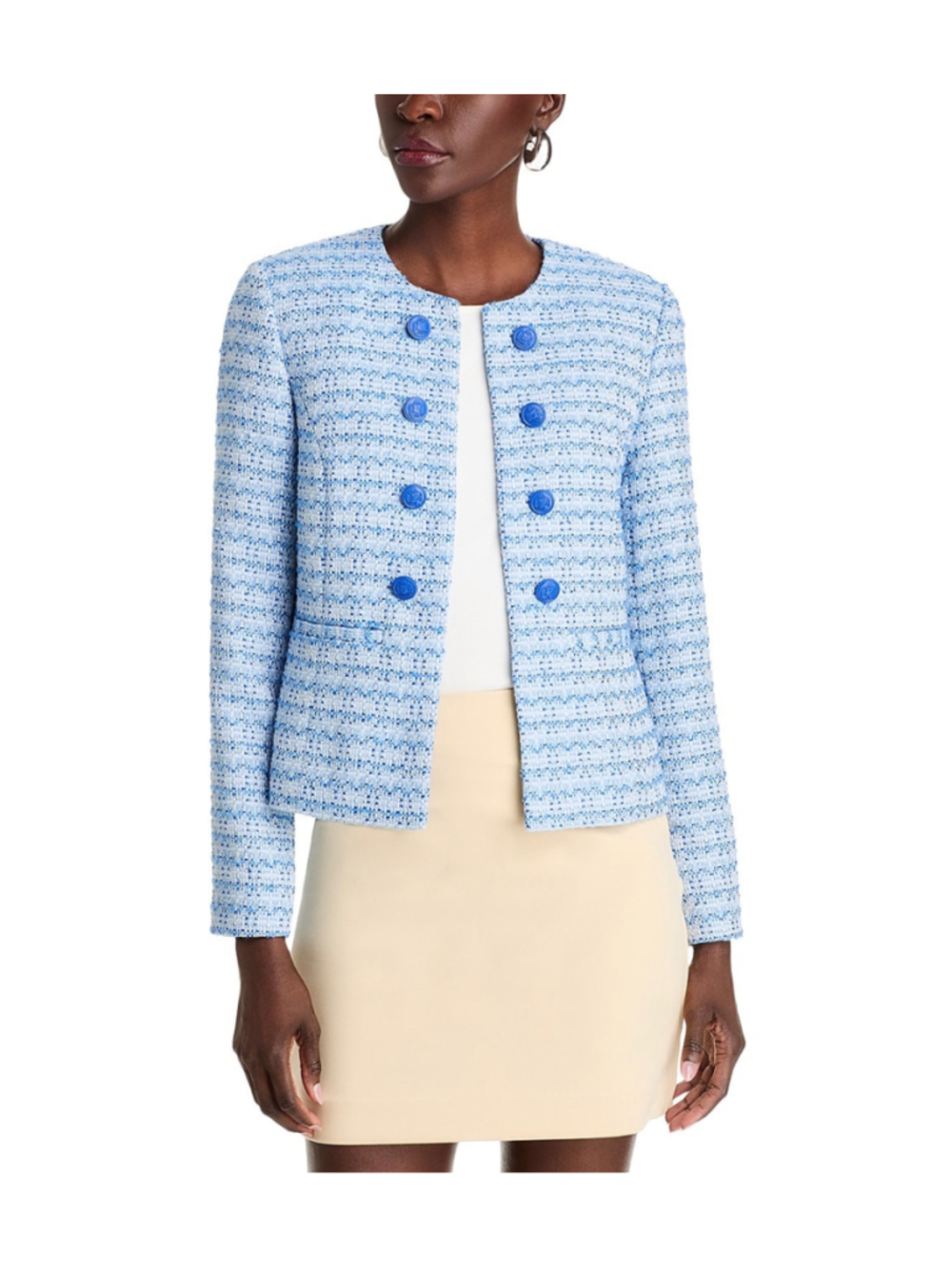 T Tahari Open Front Tweed Blazer in Blue Sz M NWT